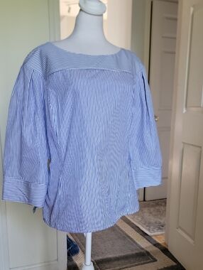 derek Lam Striped Blue & White Boatneck Blouse - Women
